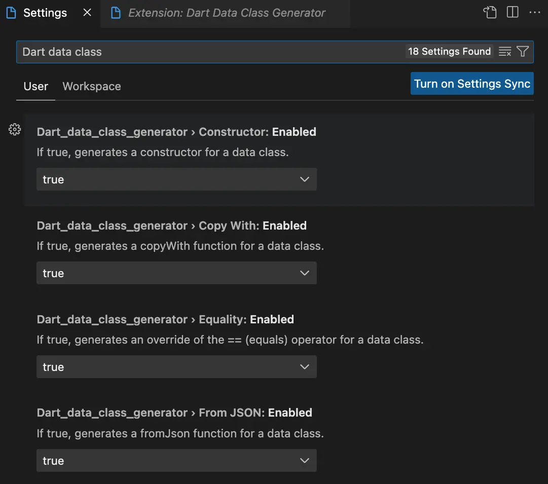 Dart Data Class Generator Settings